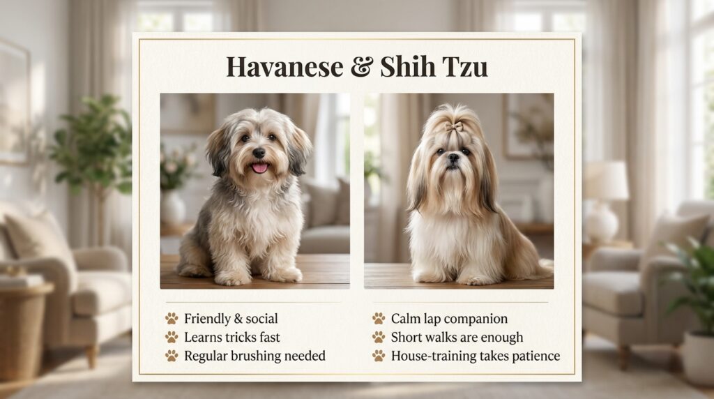 Havanese and Shih Tzu sitting side by side